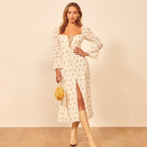 BOHO gypsy Floral print lace up midi dress - Picture 5 of 7